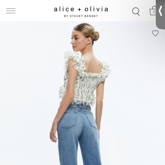 NWT Alice + Olivia Charline Ruffle Cropped Top, size Medium - Picture 3 of 3